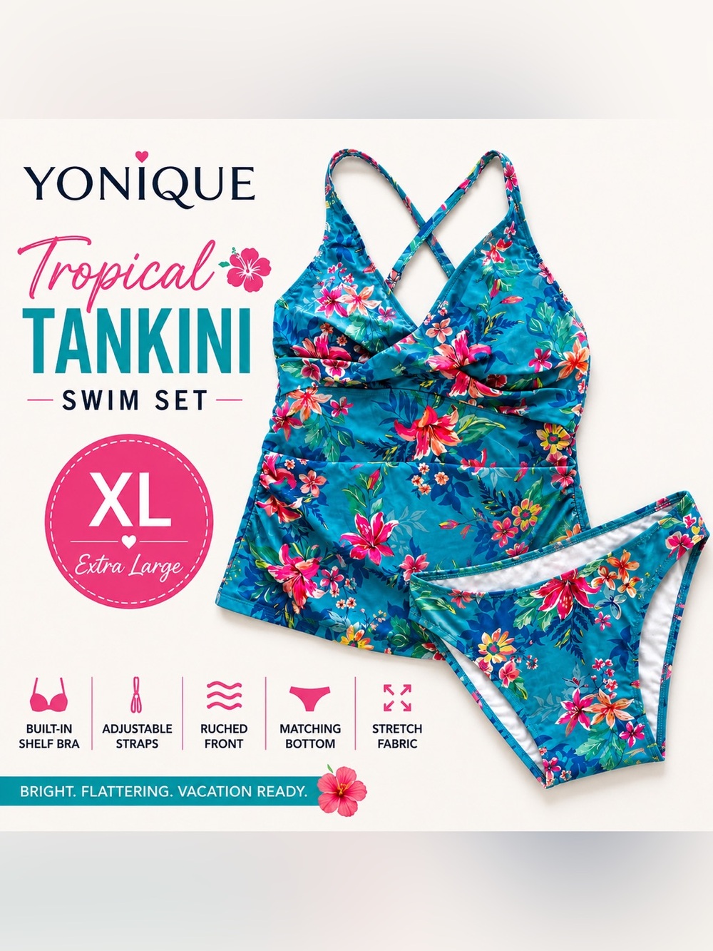 Tropical Floral Tankini Swimsuit Set XL 🌺 Coastal Resort Swimwear